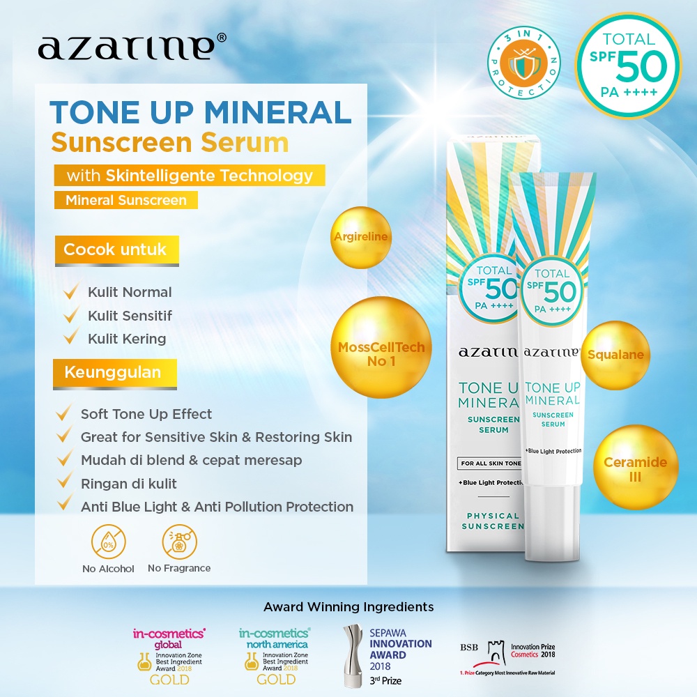 Azarine Tone Up Mineral Sunscreen Serum SPF50 PA 27ml