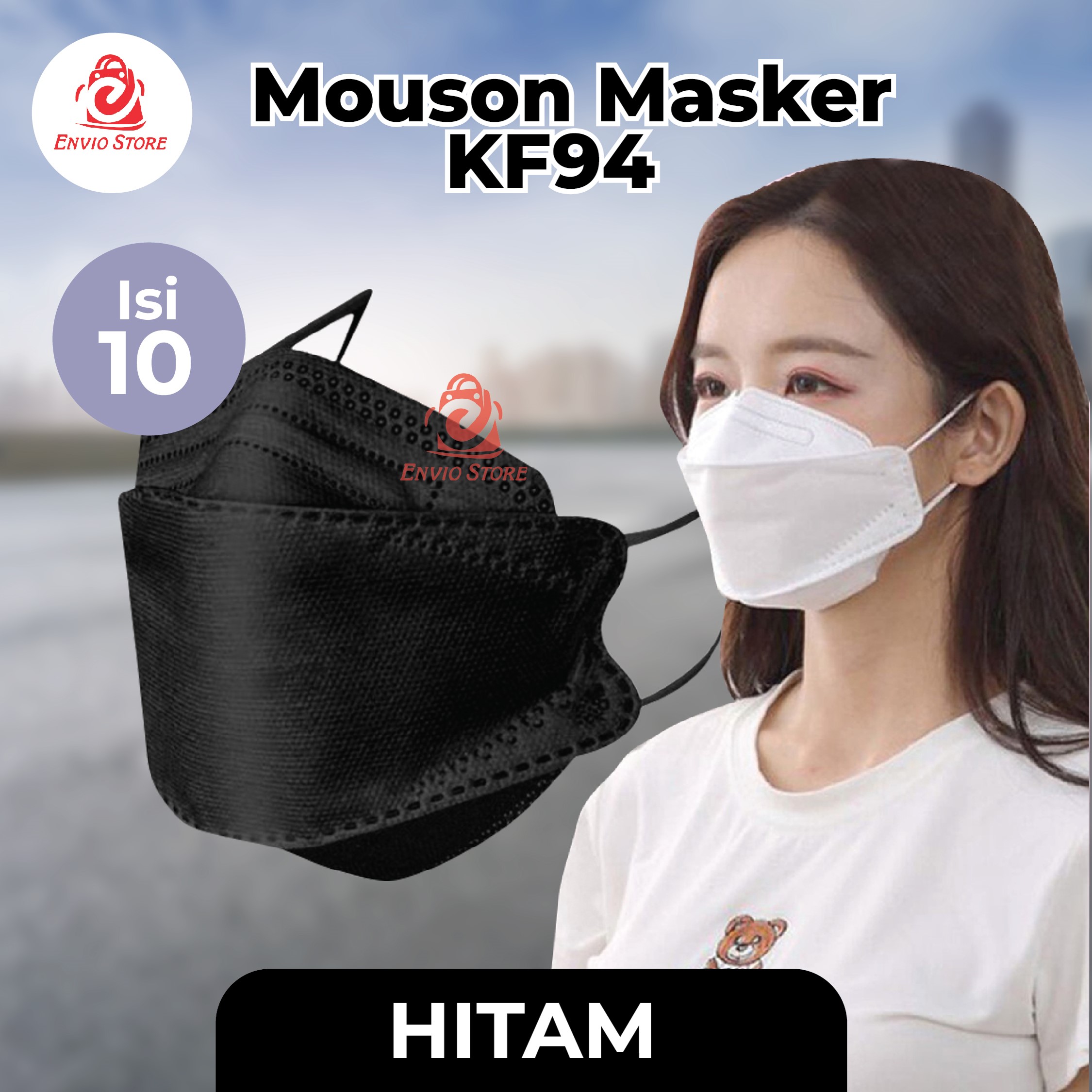 (Isi 10) Mouson Masker KF94 HITAM Earloop 4Ply - Disposable Mask (Isi 10) Mouson Masker KF94 HITAM Earloop 4Ply - Disposable Mask