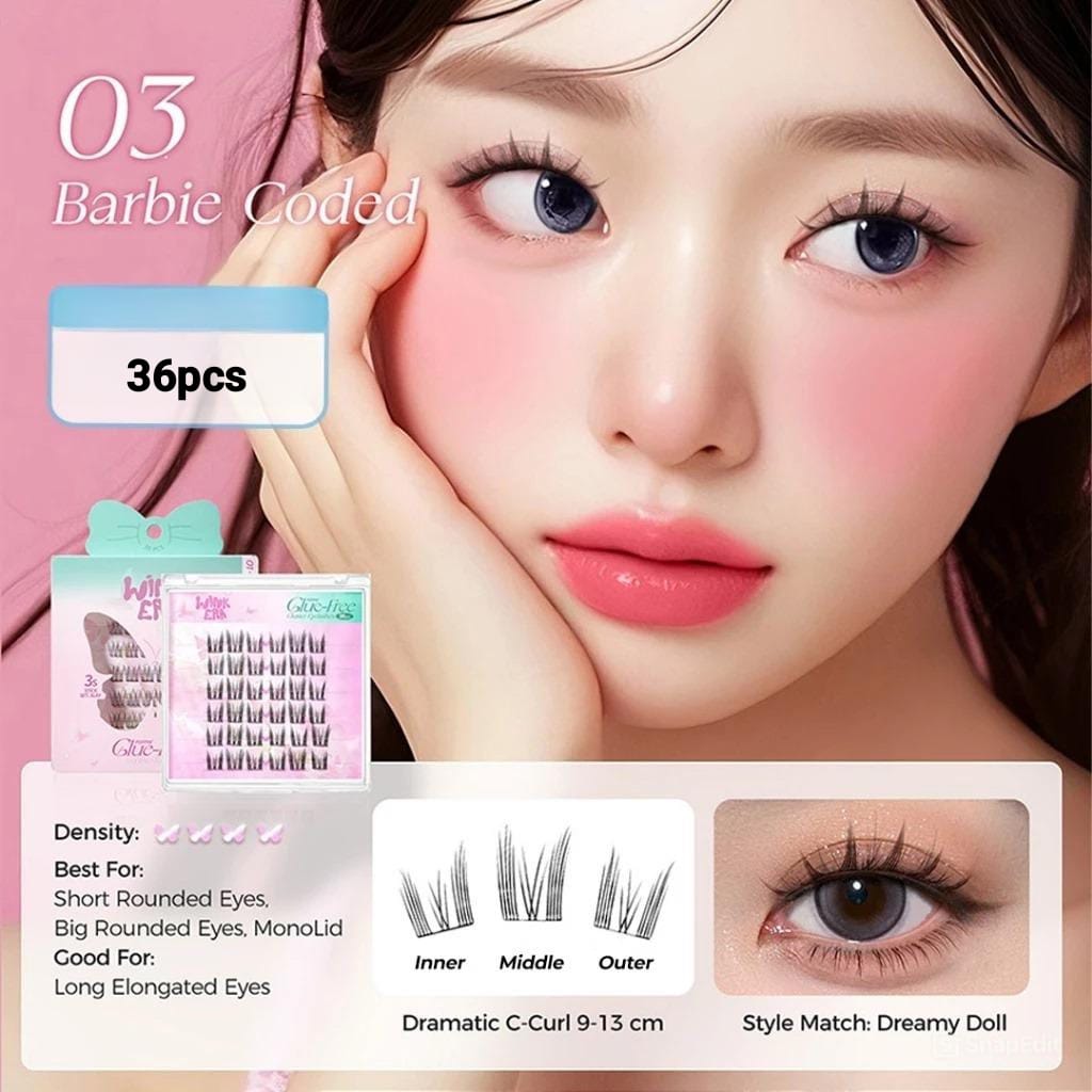 Glam Fix Wink Era Magnetic Poppin Glue-Free Cluster Eyelash (Isi 36pcs) - 03 Barbie Coded