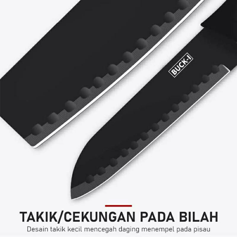 Pisau Set 3pcs + Peeler + Egg Mold (5pcs Knife Set Black Series)