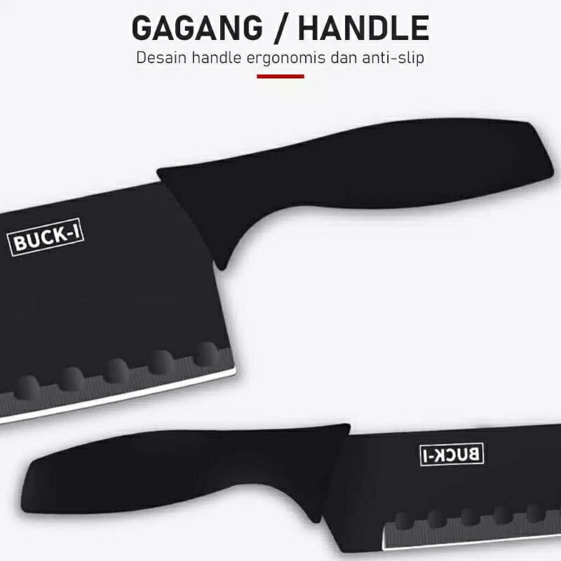 Pisau Set 3pcs + Peeler + Egg Mold (5pcs Knife Set Black Series)