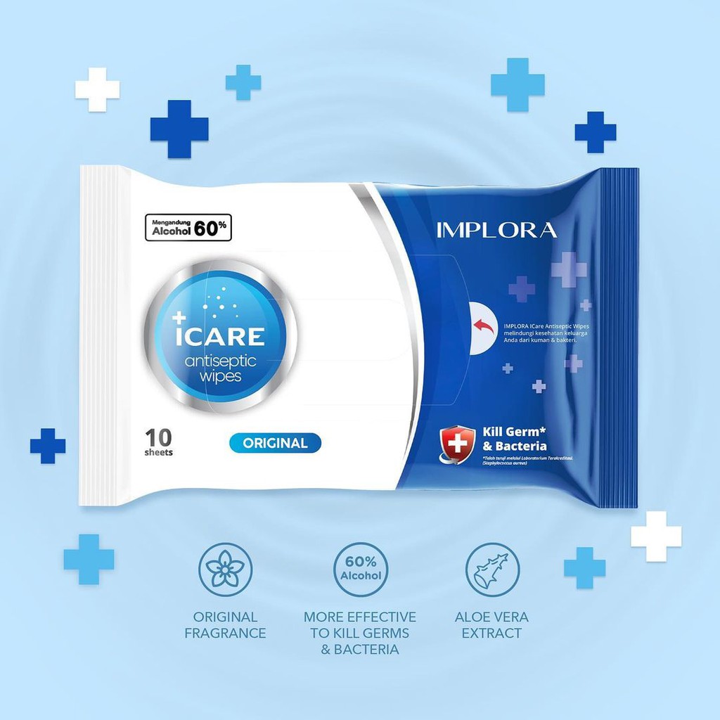 Implora Icare Antiseptic Wipes Tissue Basah 10s - Original *