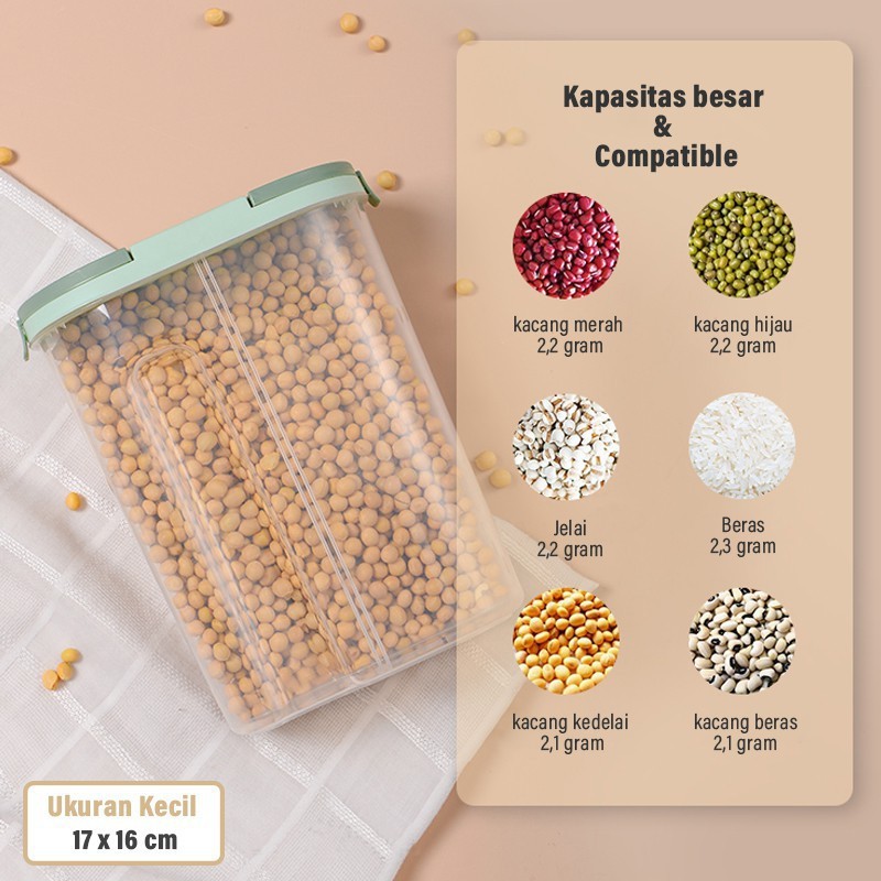 Storage Jar Cereal 2 Tabung 17x16cm (Wadah Snack Sereal)