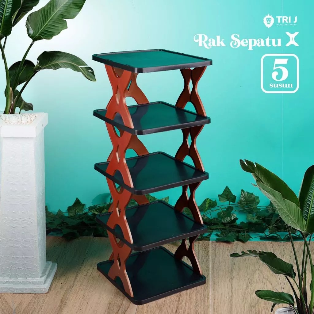 TRI J - Rak Sepatu X 5 Susun Plastik - MERAH CHERRY (Rak Portable Sepatu 5 Tingkat)