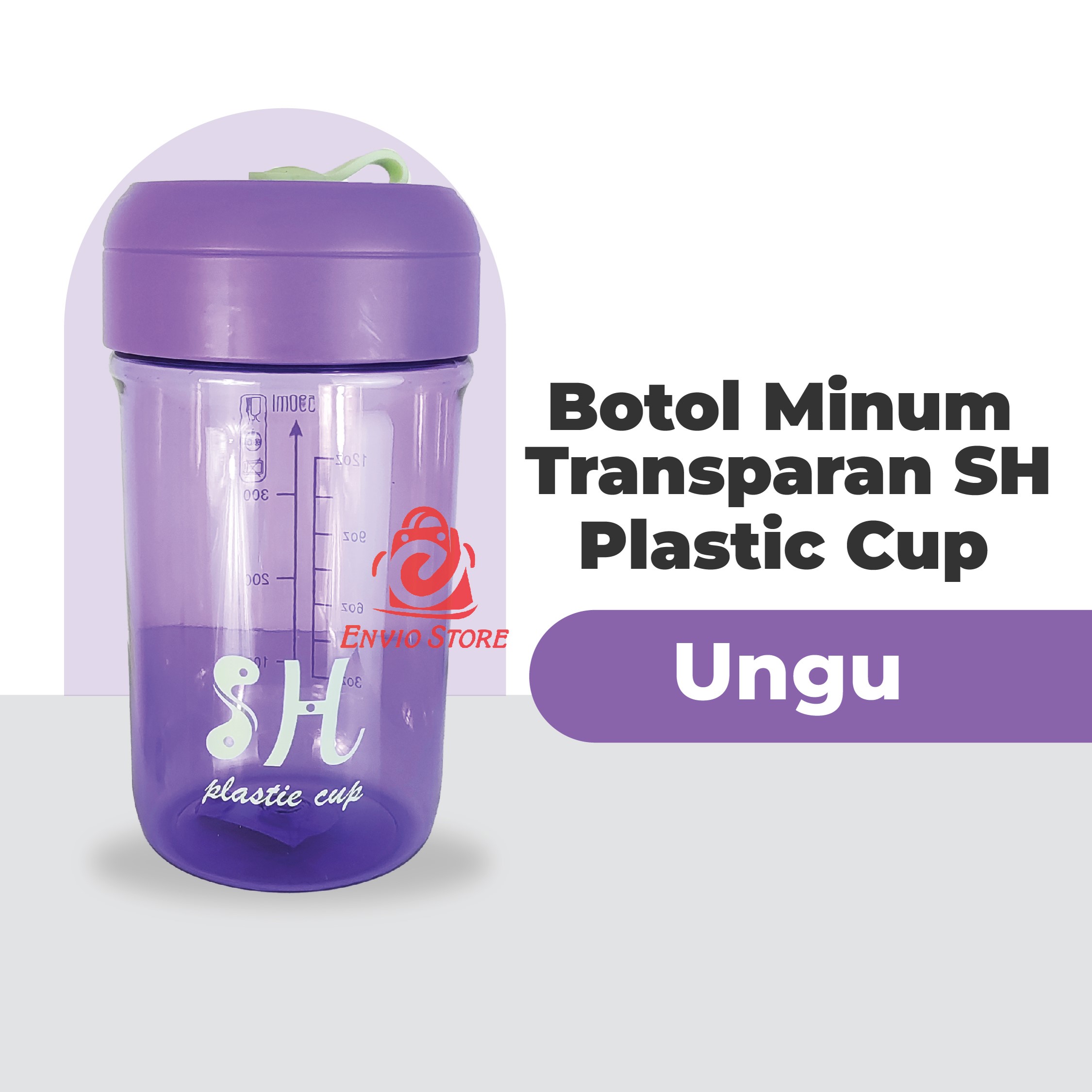 Botol Minum Transparan 590ml SH Plastic Cup - PINK (Botol Minum + Sedotan) (SH-2061)