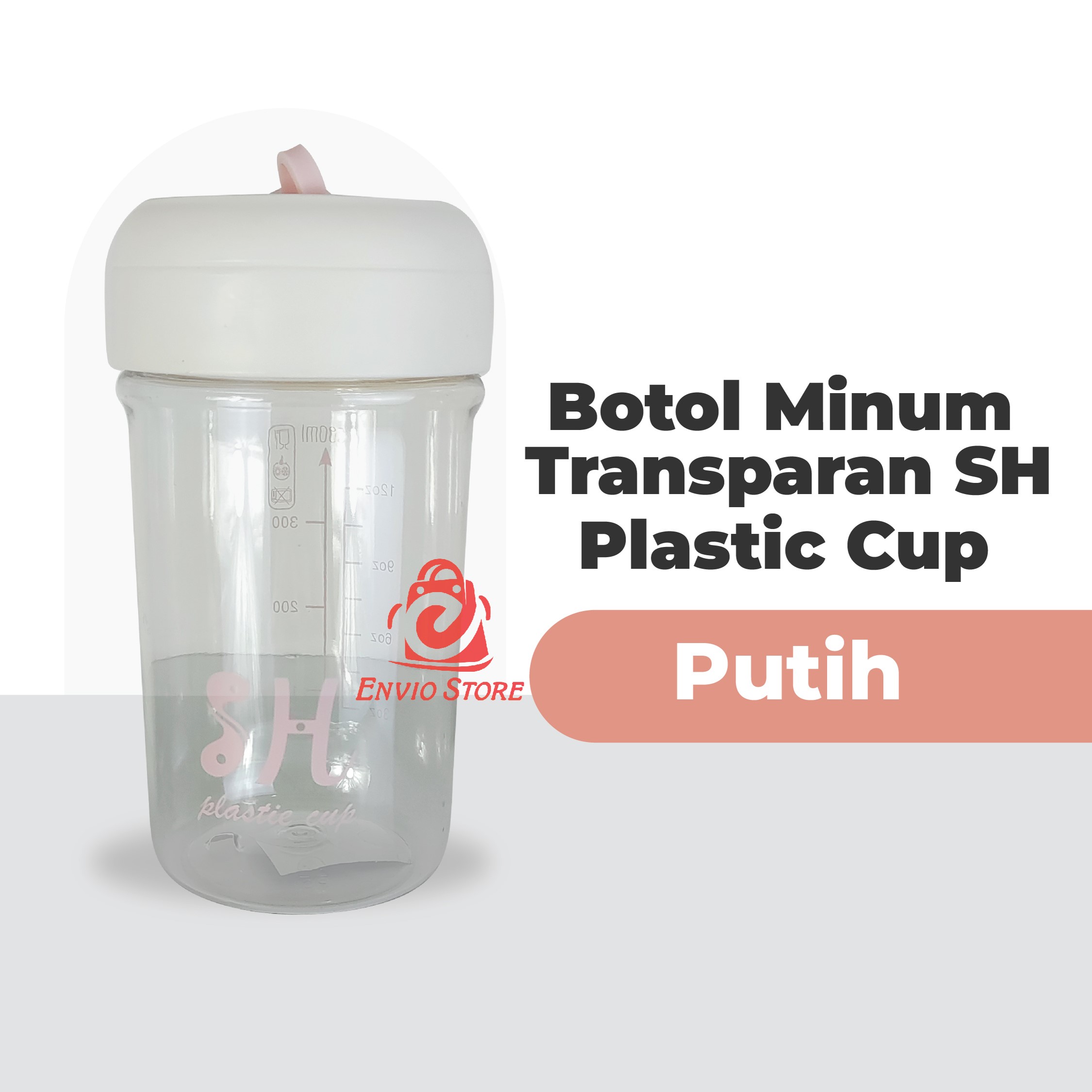 Botol Minum Transparan 590ml SH Plastic Cup - PINK (Botol Minum + Sedotan) (SH-2061)