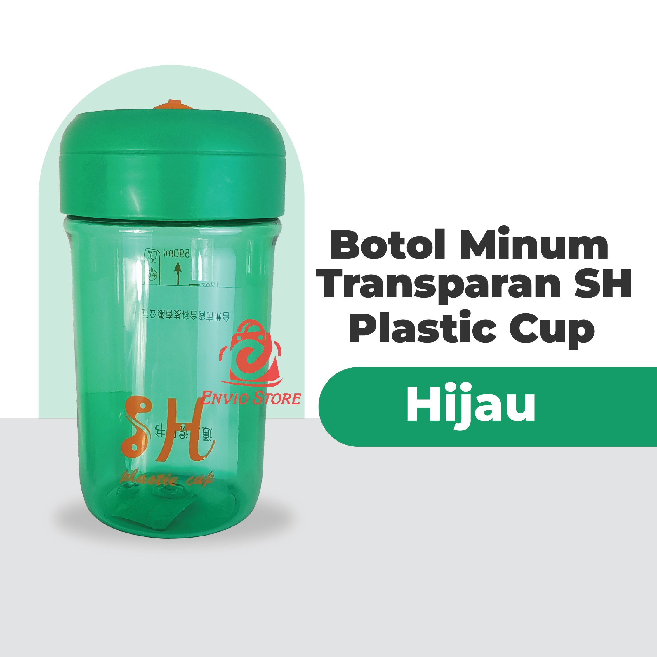 Botol Minum Transparan 590ml SH Plastic Cup - PINK (Botol Minum + Sedotan) (SH-2061)