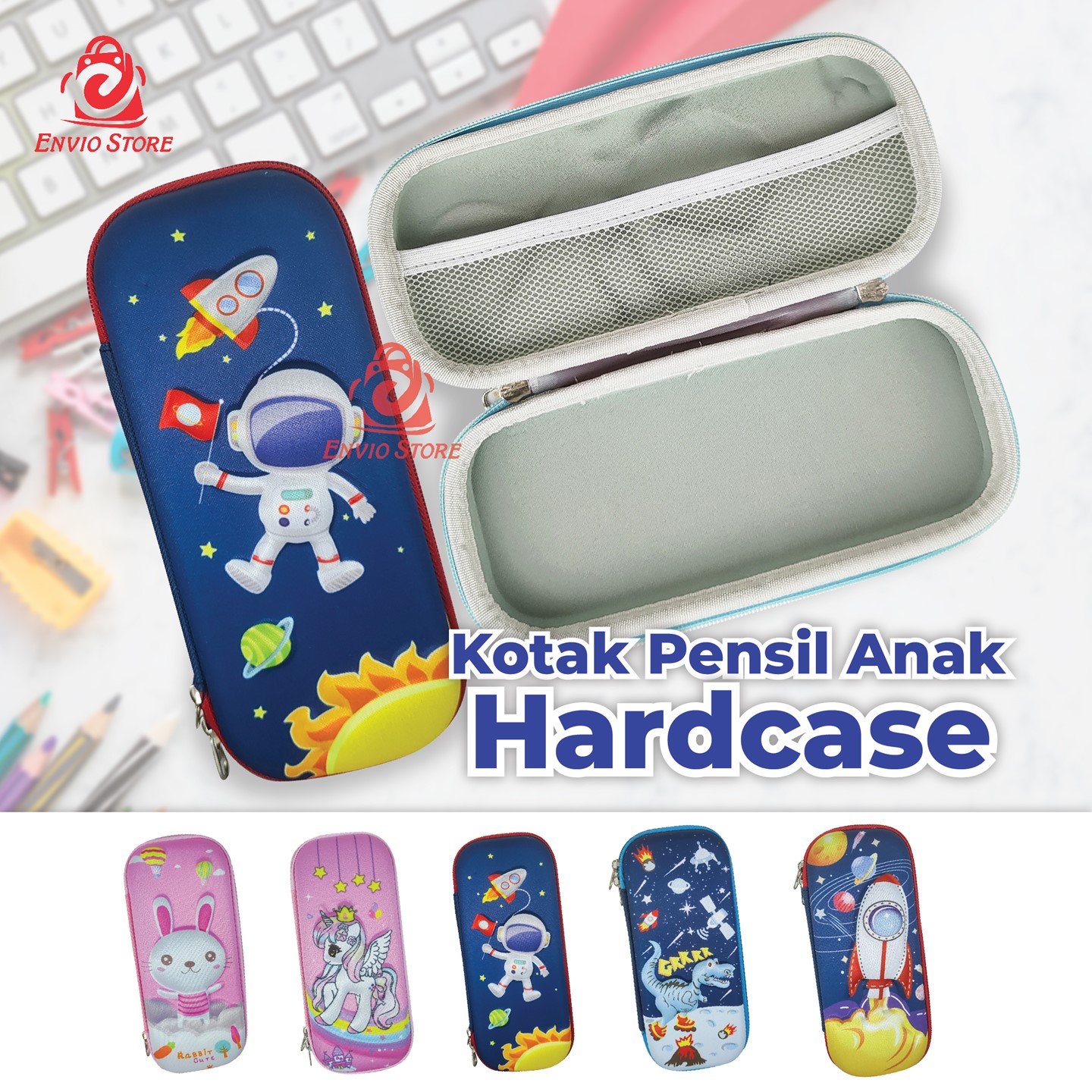Kotak Pensil Anak Hardcase Karakter + Resleting