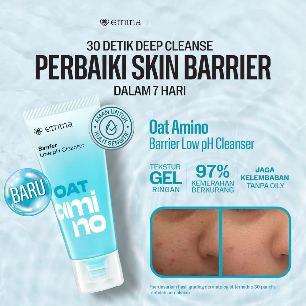 Emina Bundle 3in1 SKIN BARRIER KIT (Free Tone Up Cream) - (Oat Amino Cleanser + Sun Battle SPF35 20ml + Water Barrier Balancing Gel 30gr)