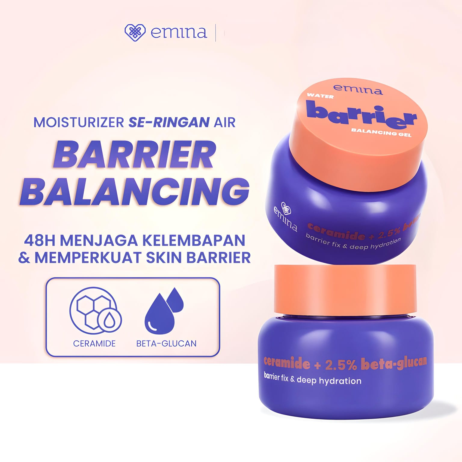 Emina Bundle 3in1 SKIN BARRIER KIT (Free Tone Up Cream) - (Oat Amino Cleanser + Sun Battle SPF35 20ml + Water Barrier Balancing Gel 30gr)