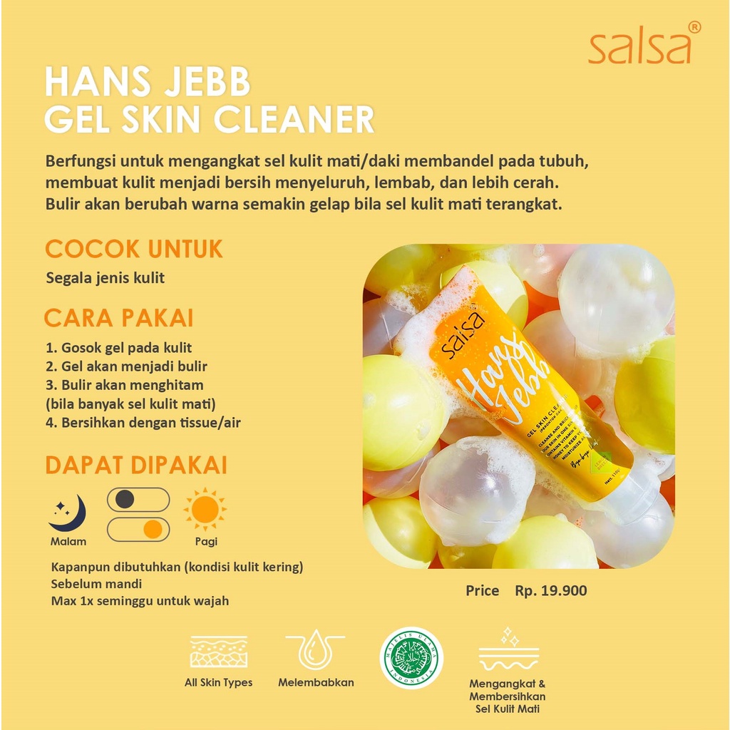 SALSA Hans Jebb Gel Skin Cleanser Green Tea 110gr (Penghilang Daki Tanpa Bilas)