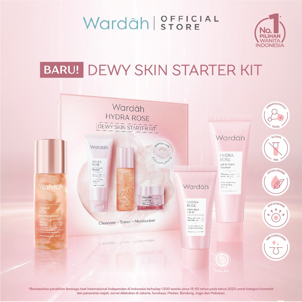 Wardah Hydra Rose Dewy Skin Starter Kit 3in1 (Facial Wash 20ml, Toner 30ml, Day Gel 8ml) * Wardah Hydra Rose Dewy Skin Starter Kit 3in1 (Facial Wash 20ml, Toner 30ml, Day Gel 8ml) *