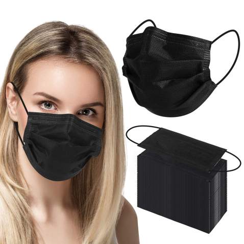 (Isi 50) Masker 3ply Earloop HITAM - Disposable Mask