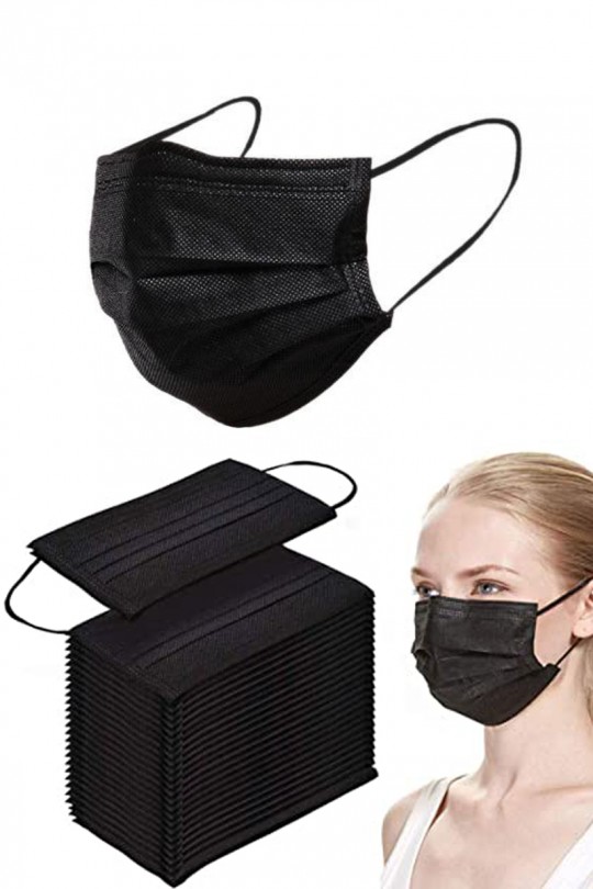 (Isi 50) Masker 3ply Earloop HITAM - Disposable Mask