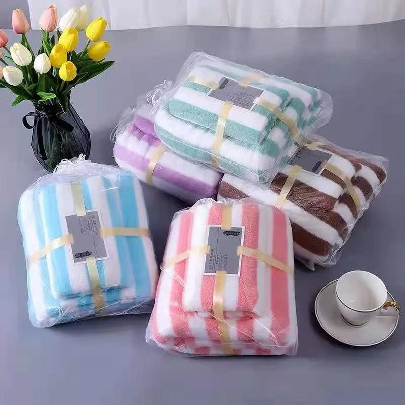 Handuk Set 2in1 Motif Garis (Handuk Mandi+Wajah)