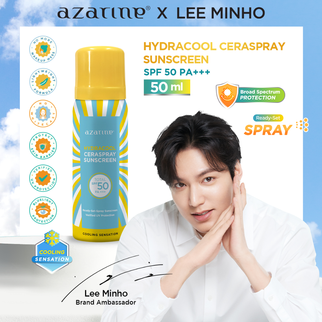 Azarine Hydracool Ceraspray Sunscreen SPF50 PA+++ 50ml - Sunscreen Spray with Cooling Scentsation