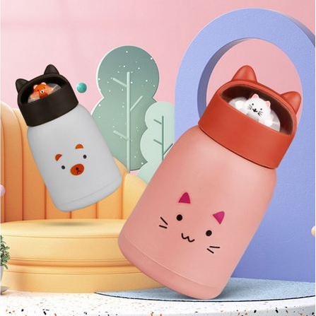 Botol Kaca Tumblr Tutup Kuping Motif Animal 3D 360ml