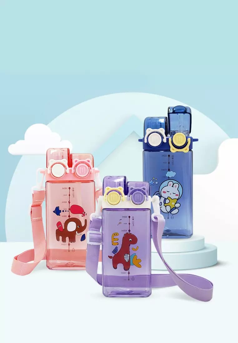 Botol Minum Karakter Tutup 2in1 580ml - PINK (Free Tali)