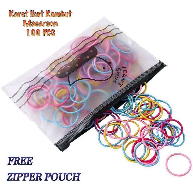 Ikat Rambut Macaron Isi 100pcs + Pouch (Kuncir Rambut)