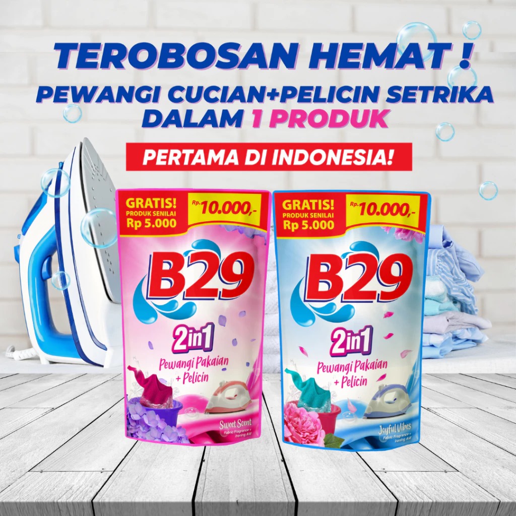 B29 Pewangi Pakaian + Pelicin (2in1) 390ml - Joyful Vibes (Free Lotion)