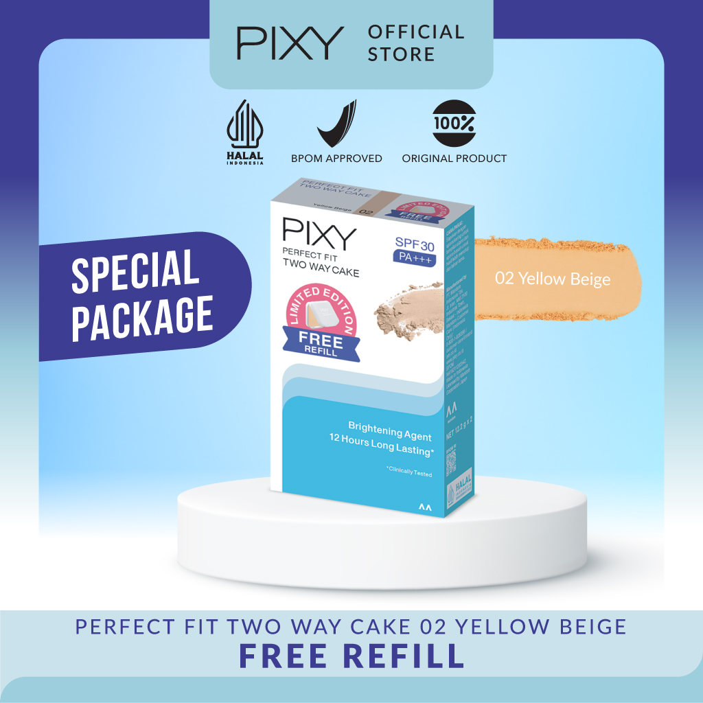 Pixy (Buy1 Free1) UV Whitening TWC Perfect Fit Full Size + Refill - 02 Yellow Beige