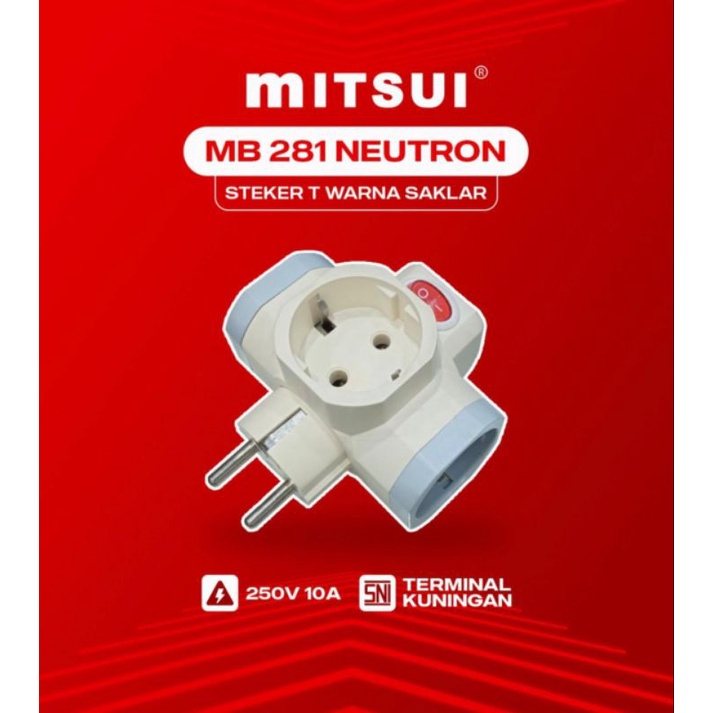 Mitsui MB281 Neutron Steker T 3 Lubang + Saklar On Off (Stop Kontak)