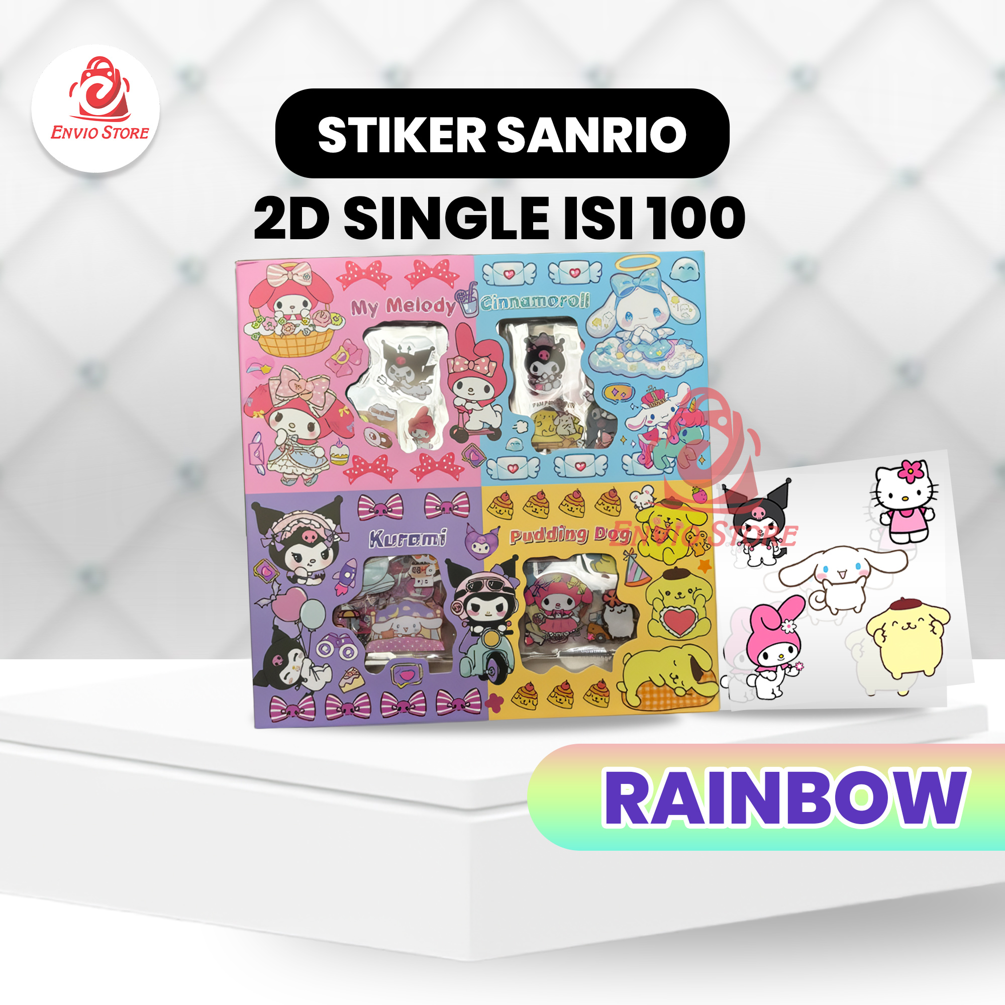 Stiker SANRIO 2D Rainbow Isi 100 Stiker Dekorasi Lucu