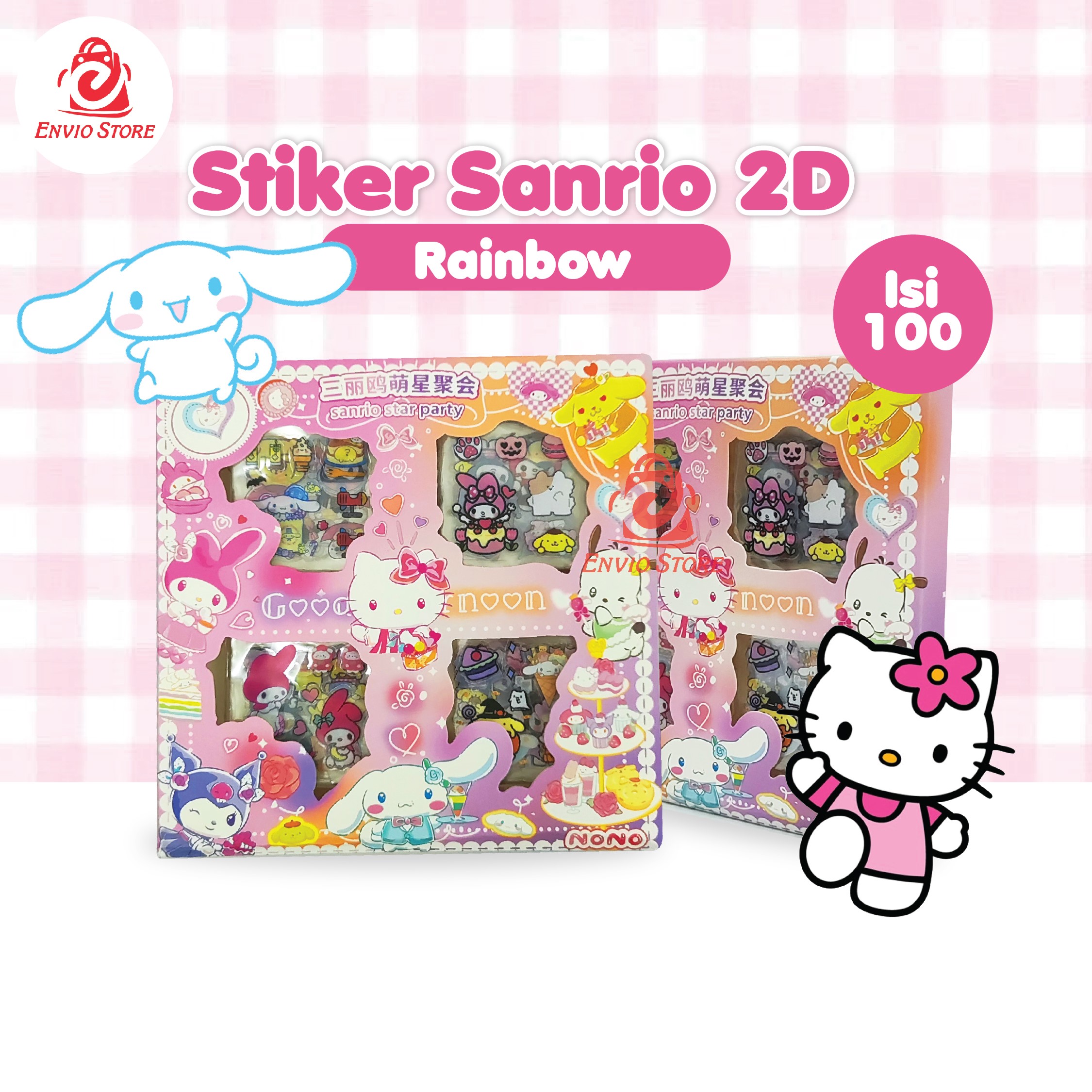 Stiker SANRIO 2D Rainbow Isi 100 Stiker Dekorasi Lucu