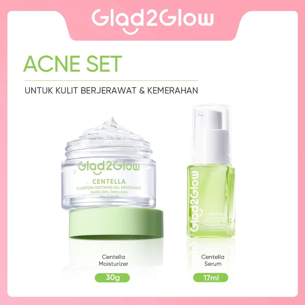 (PAKET) Glad 2 Glow 2in1 Acne Set - Centella Moisturizer 30gr + Centella Serum 17ml