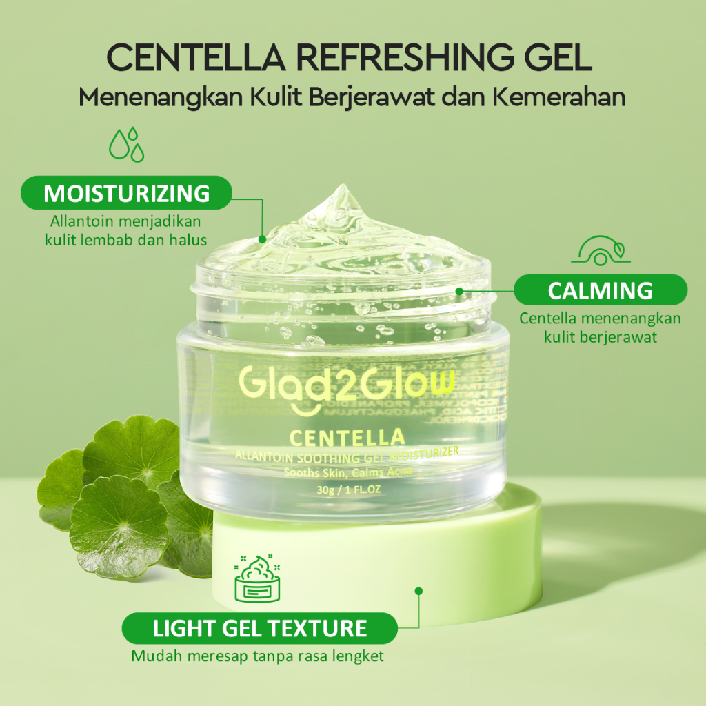 (PAKET) Glad 2 Glow 2in1 Acne Set - Centella Moisturizer 30gr + Centella Serum 17ml