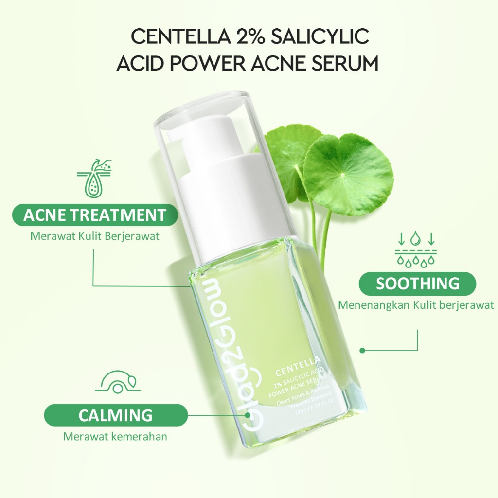 (PAKET) Glad 2 Glow 2in1 Acne Set - Centella Moisturizer 30gr + Centella Serum 17ml