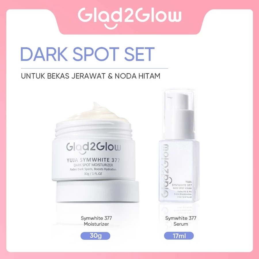 (PAKET) Glad 2 Glow 2in1 Dark Spot Set - Yuja Symwhite 377 Moisturizer 30gr + Yuja Symwhite 377 Serum 17ml