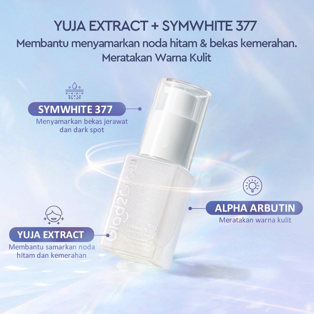 (PAKET) Glad 2 Glow 2in1 Dark Spot Set - Yuja Symwhite 377 Moisturizer 30gr + Yuja Symwhite 377 Serum 17ml