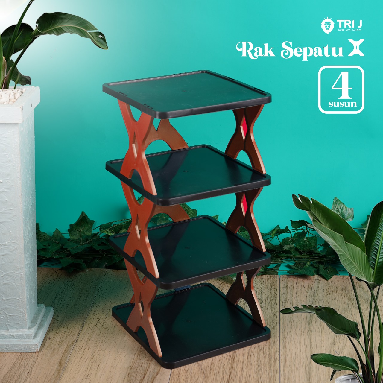 TRI J - Rak Sepatu X 4 Susun Plastik - MERAH CHERRY (Rak Portable Sepatu 4 Tingkat)