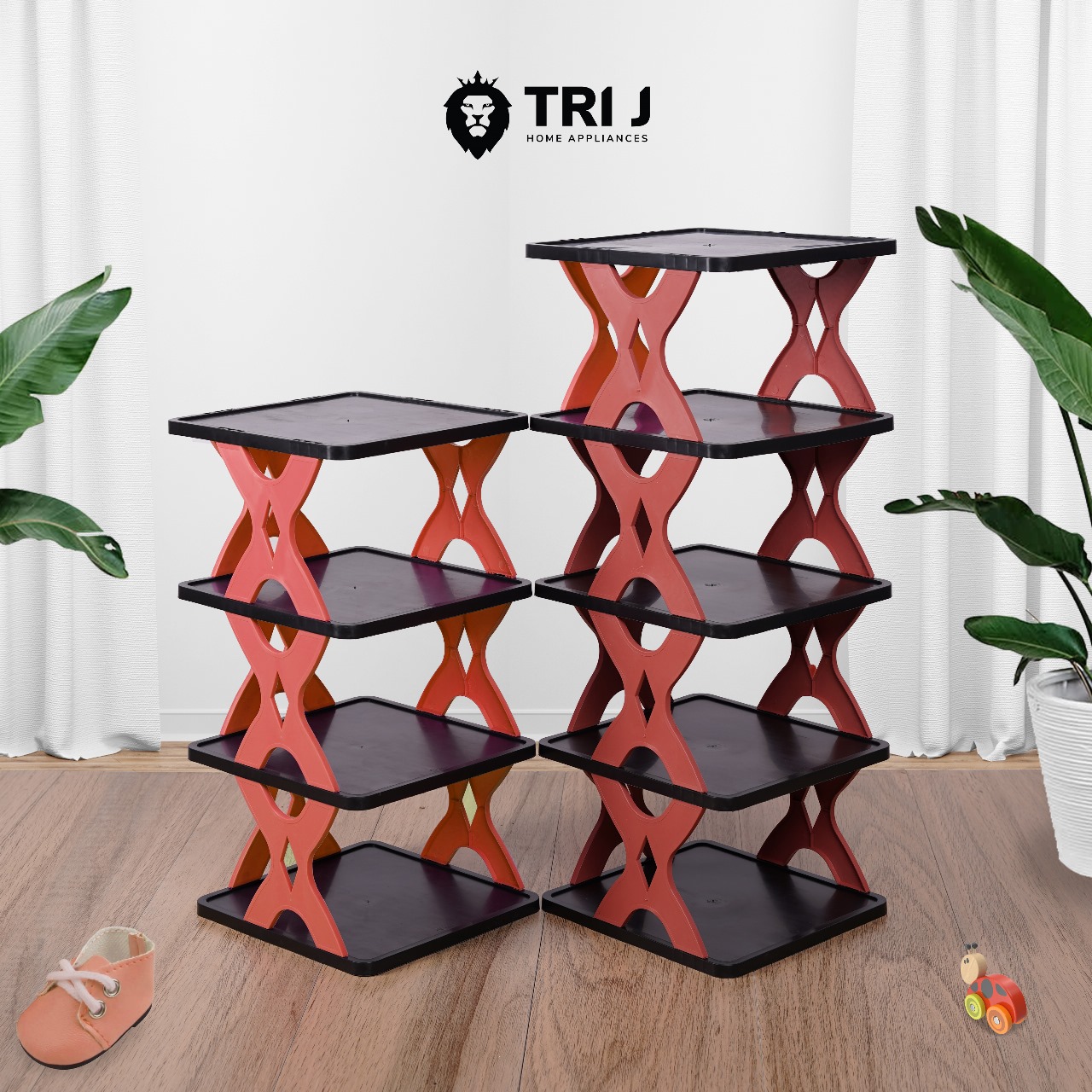 TRI J - Rak Sepatu X 4 Susun Plastik - MERAH CHERRY (Rak Portable Sepatu 4 Tingkat)