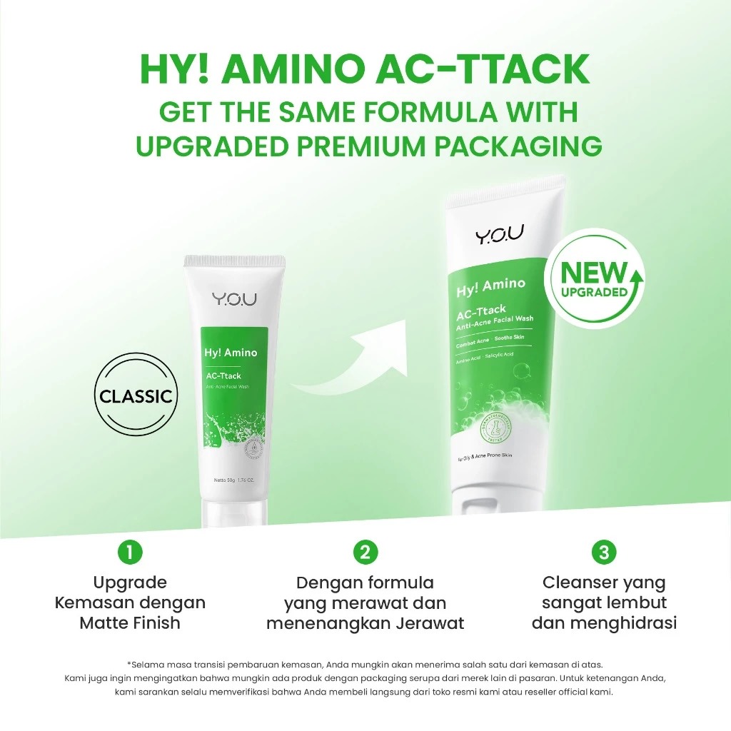 YOU Hy! Amino AC-Ttack Anti-Acne Facial Wash 50gr (Hijau)