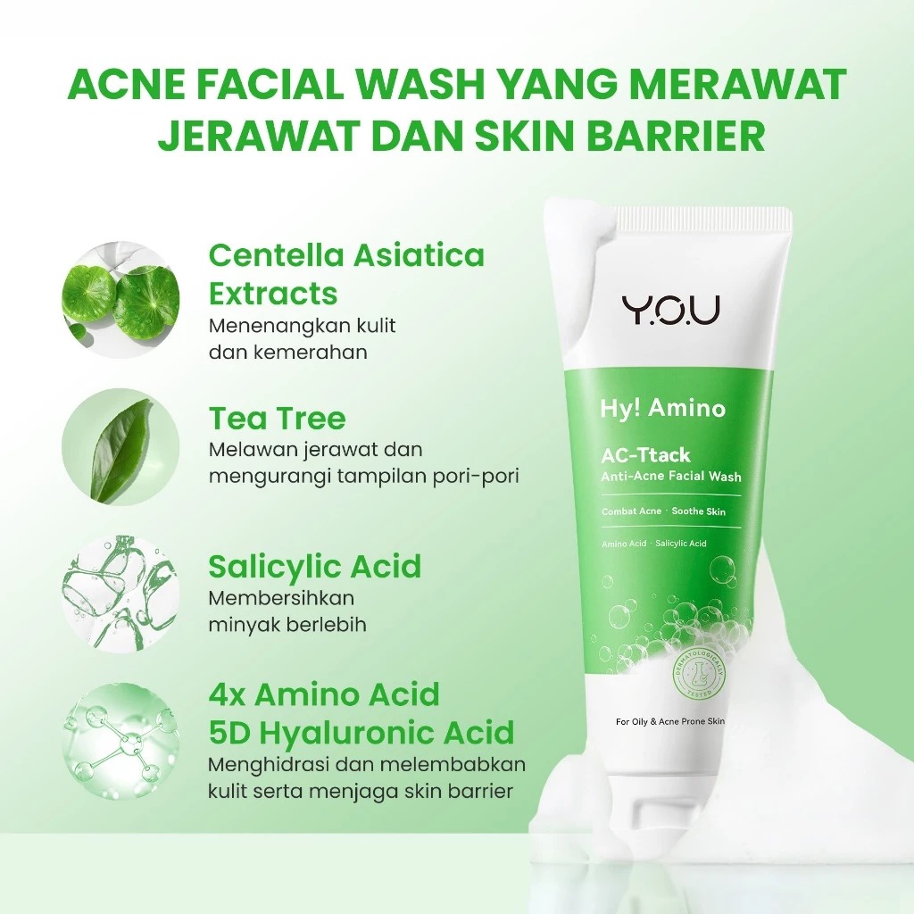 YOU Hy! Amino AC-Ttack Anti-Acne Facial Wash 50gr (Hijau)