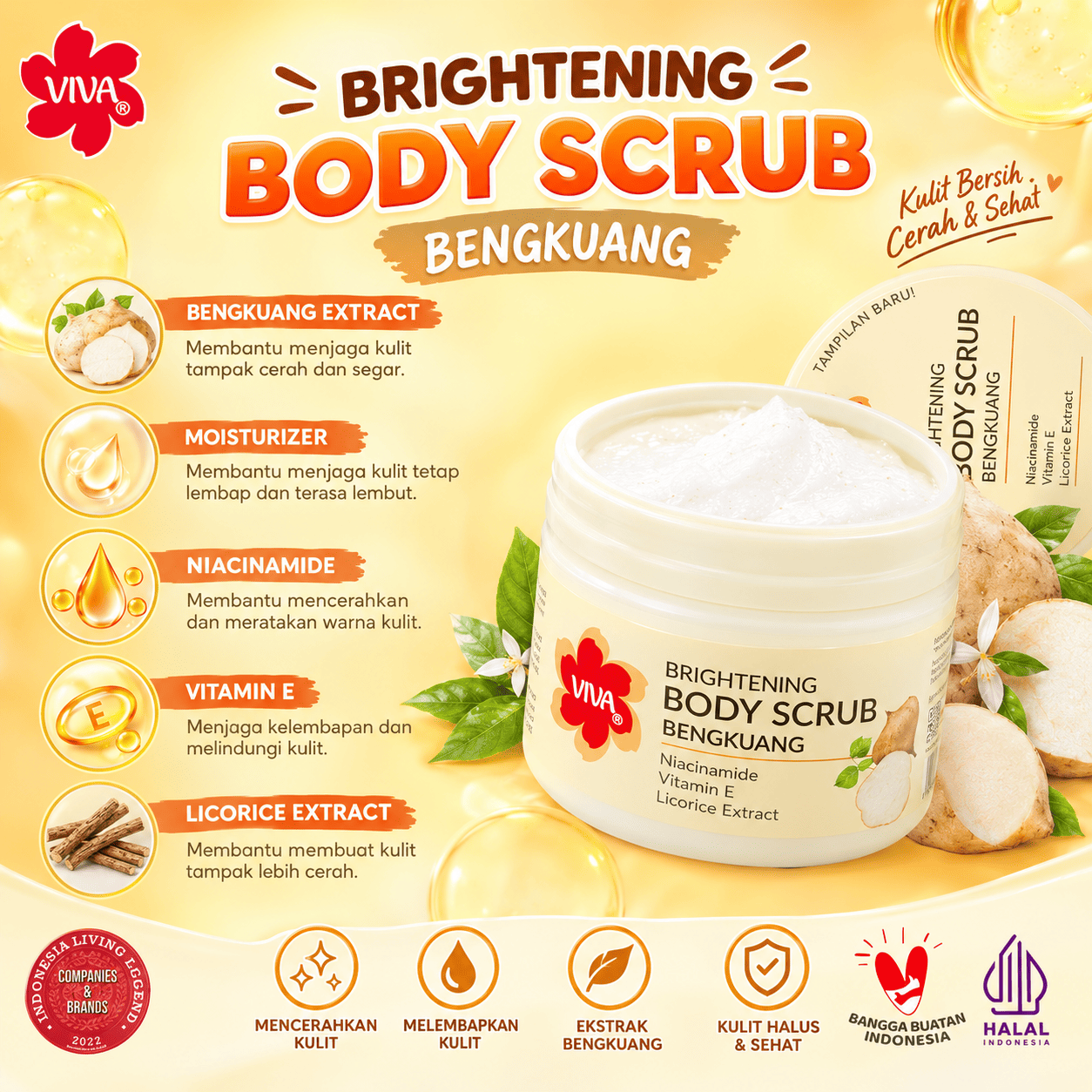 VIVA Lulur Mandi Brightening & Moistuizing Body Scrub 225gr - Bengkuang