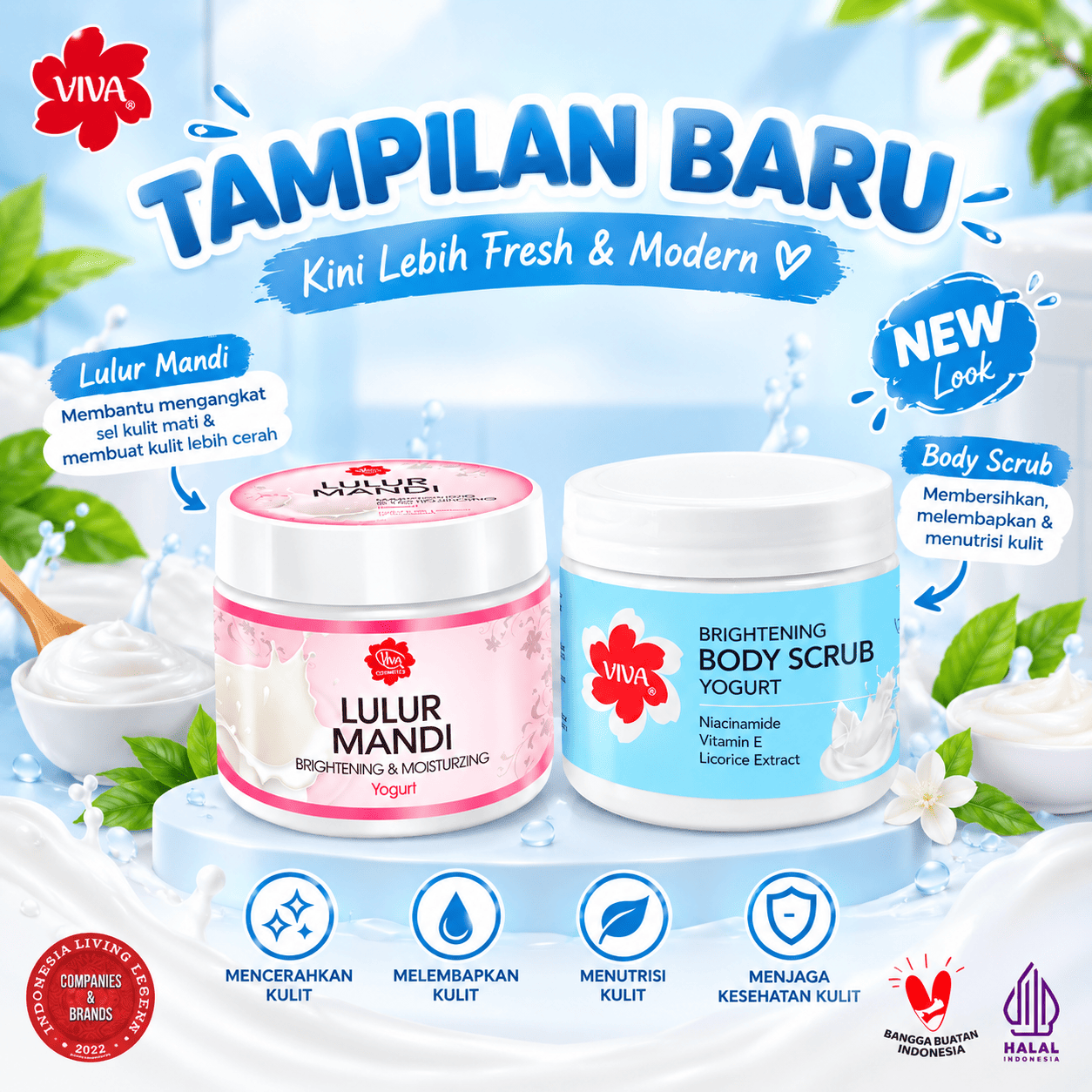VIVA Lulur Mandi Brightening & Moistuizing Body Scrub 225gr - Yogurt