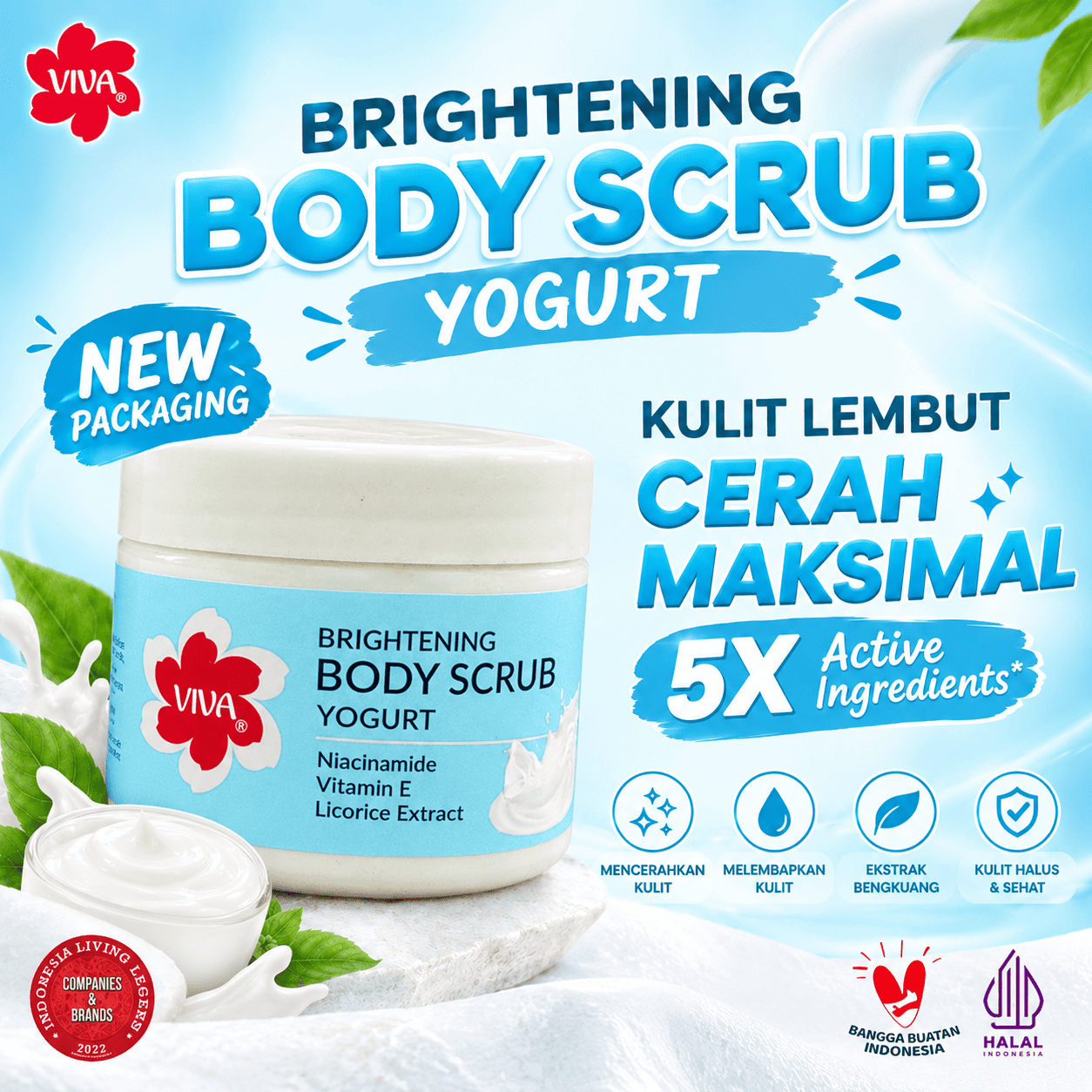 VIVA Lulur Mandi Brightening & Moistuizing Body Scrub 225gr - Yogurt