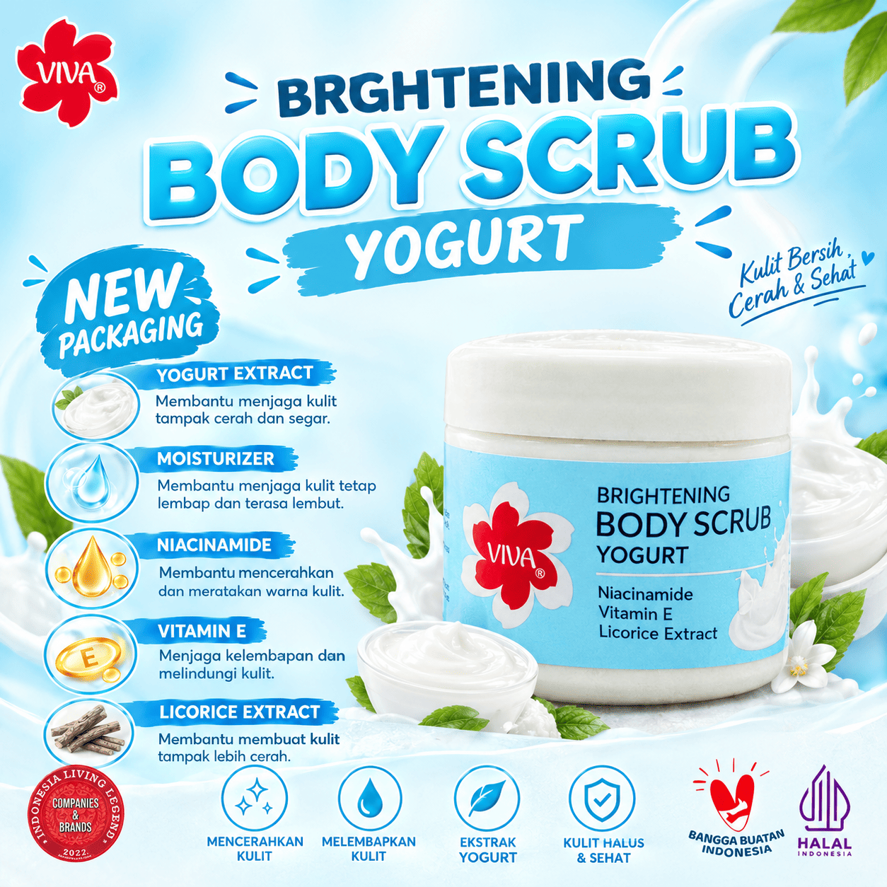 VIVA Lulur Mandi Brightening & Moistuizing Body Scrub 225gr - Yogurt