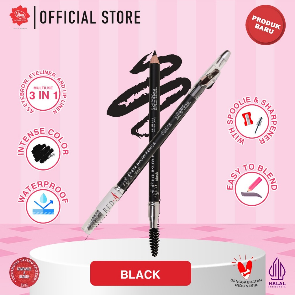 Red-A Eye Brow Pencil 1.1gr (Pensil Alis) - Black Red-A Eye Brow Pencil 1.1gr (Pensil Alis) - Black