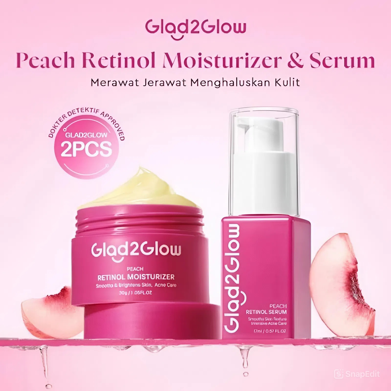 (PAKET) Glad 2 Glow 2in1 Retinol Set - Peach Retinol Moisturizer 30gr + Peach Retinol Serum 17ml (PAKET) Glad 2 Glow 2in1 Retinol Set - Peach Retinol Moisturizer 30gr + Peach Retinol Serum 17ml