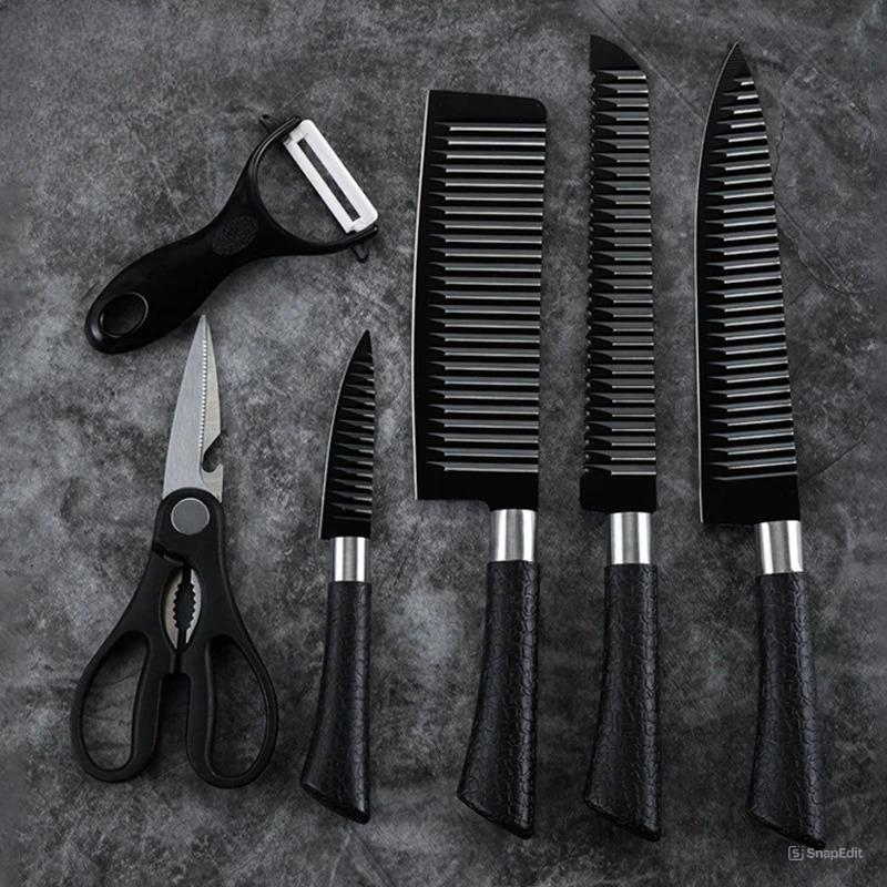Pisau Set Isi 6pcs Bergerigi - Daily Use Sharp Knives (Pisau Set Dapur Stainless Steel Multifungsi)