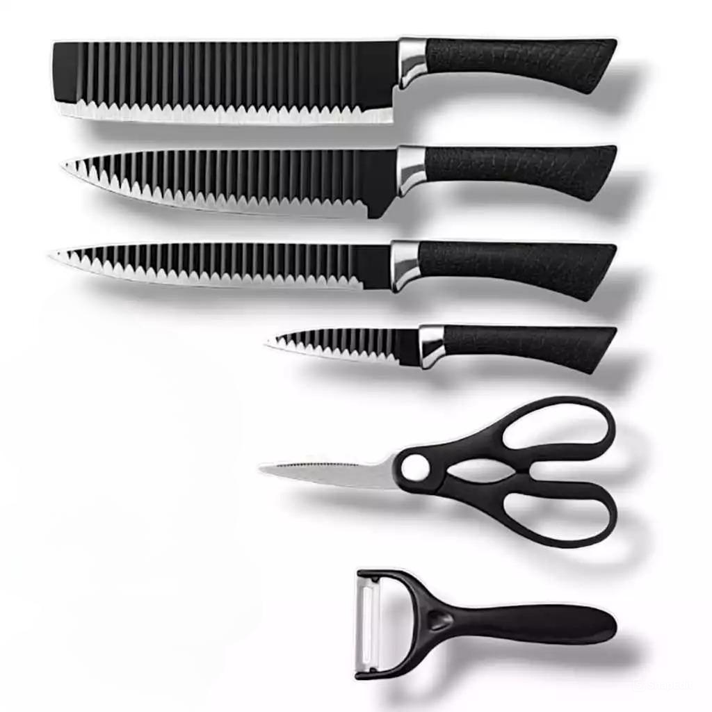 Pisau Set Isi 6pcs Bergerigi - Daily Use Sharp Knives (Pisau Set Dapur Stainless Steel Multifungsi)