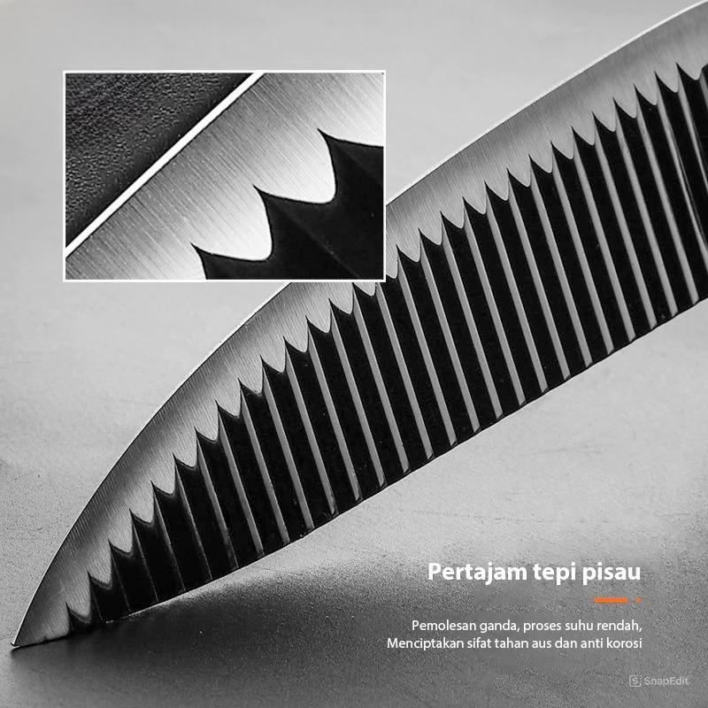 Pisau Set Isi 6pcs Bergerigi - Daily Use Sharp Knives (Pisau Set Dapur Stainless Steel Multifungsi)
