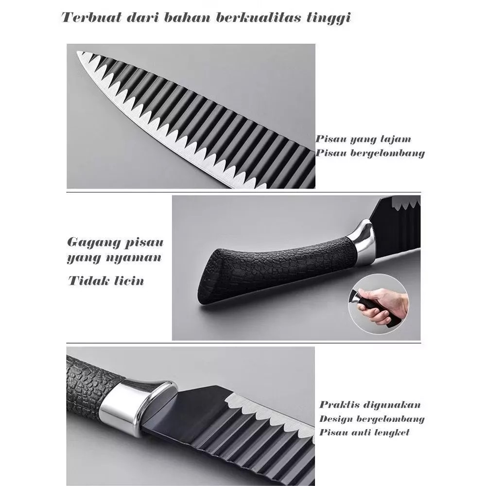 Pisau Set Isi 6pcs Bergerigi - Daily Use Sharp Knives (Pisau Set Dapur Stainless Steel Multifungsi)