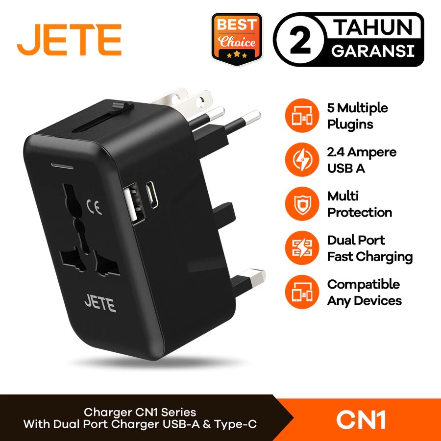 JETE Charger CN1 Series 4 Multiple Plug Combinations (USB A & USB Type-C)