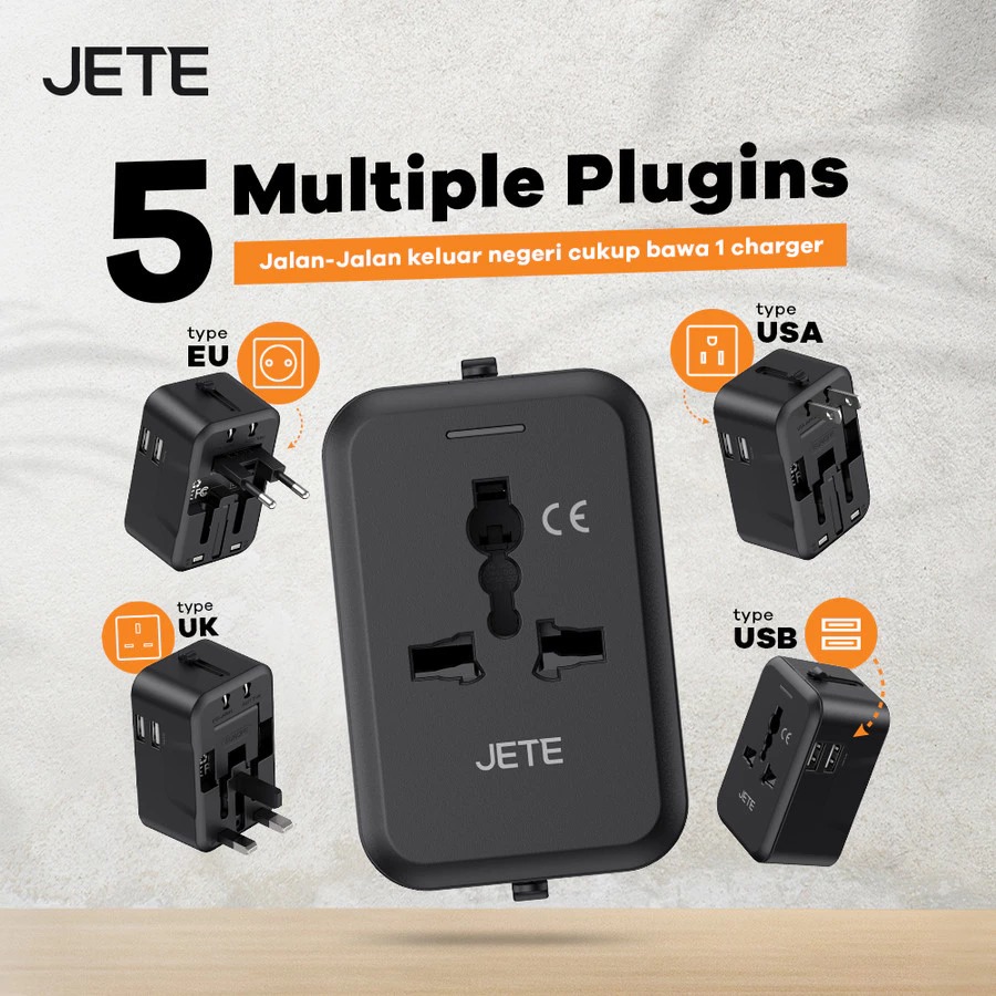 JETE Charger CN1 Series 4 Multiple Plug Combinations (USB A & USB Type-C)
