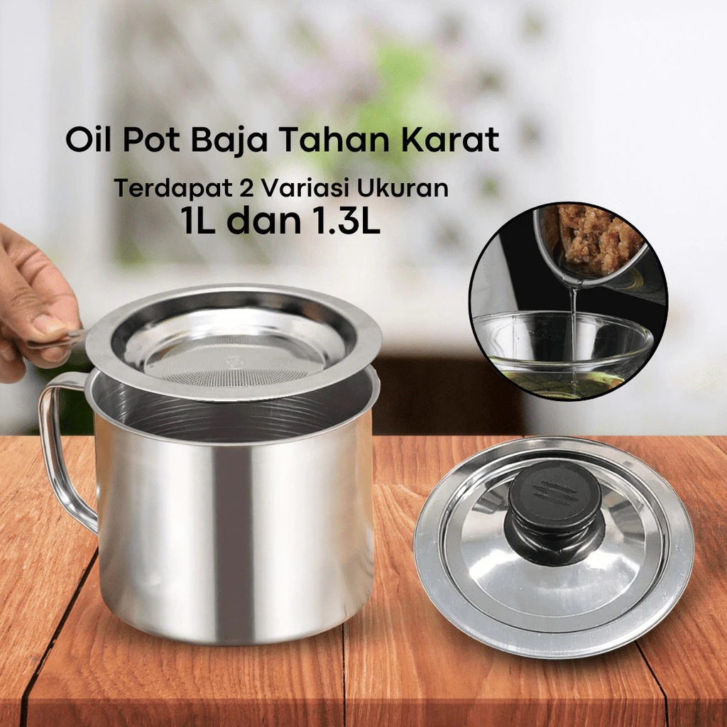Oil Pot 1Liter - Gelas Saringan Minyak + Tutup